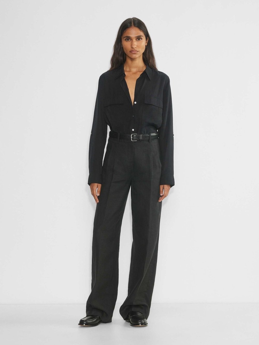 Aritzia The Effortless Pant New Linen Trouser Tailored Relaxed High-Rise Black